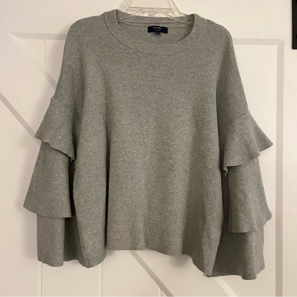 Kaari Blue Ruffle Bell Sleeve Sweater